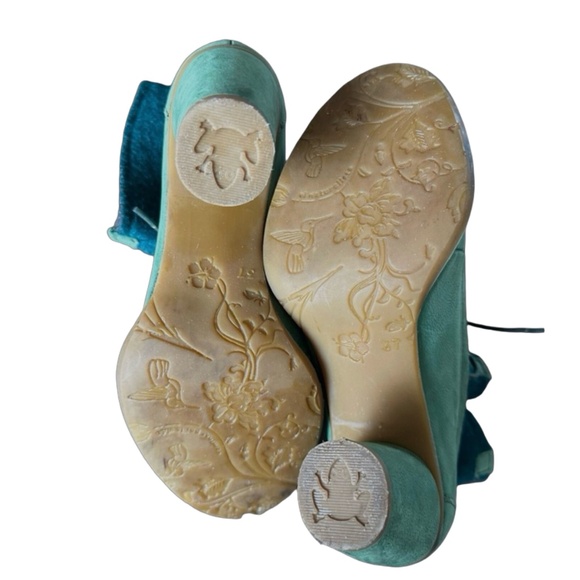 EL NATURALISTA Women’s Suede Leather Boots Size 7US Green Felt Up Block Heel - Picture 8 of 10